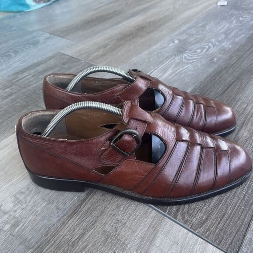 Italian Roman Woven Buckle Men's Closed Toe Hollow Out Real Leather Shoes Summer